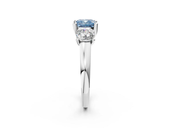 Platinum Three-Stone Fancy Blue Cushion Cut Cut Solitaire Ring with Classic Prong Setting