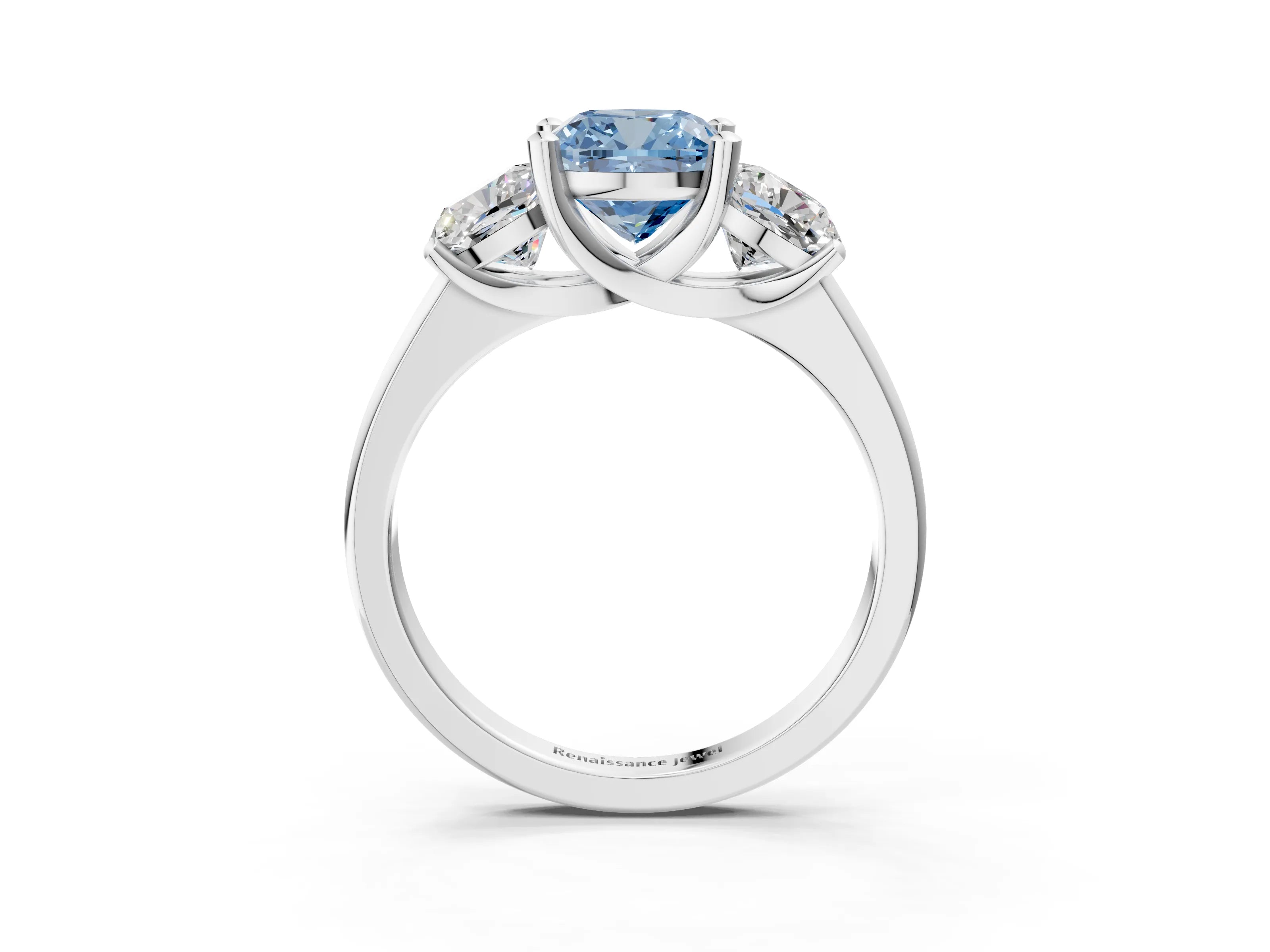 White gold Three-Stone Fancy Blue Cushion Cut Cut Solitaire Ring with Classic Prong Setting_15