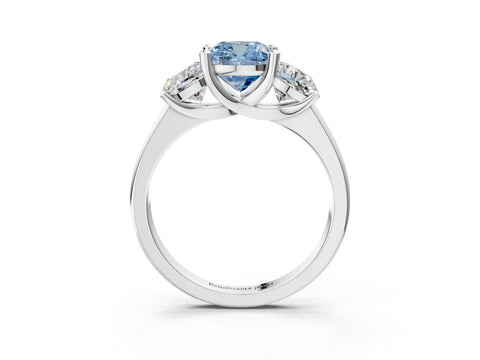 White gold Three-Stone Fancy Blue Cushion Cut Cut Solitaire Ring with Classic Prong Setting_15