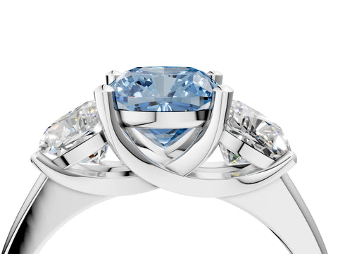 White gold Three-Stone Fancy Blue Cushion Cut Cut Solitaire Ring with Classic Prong Setting_16