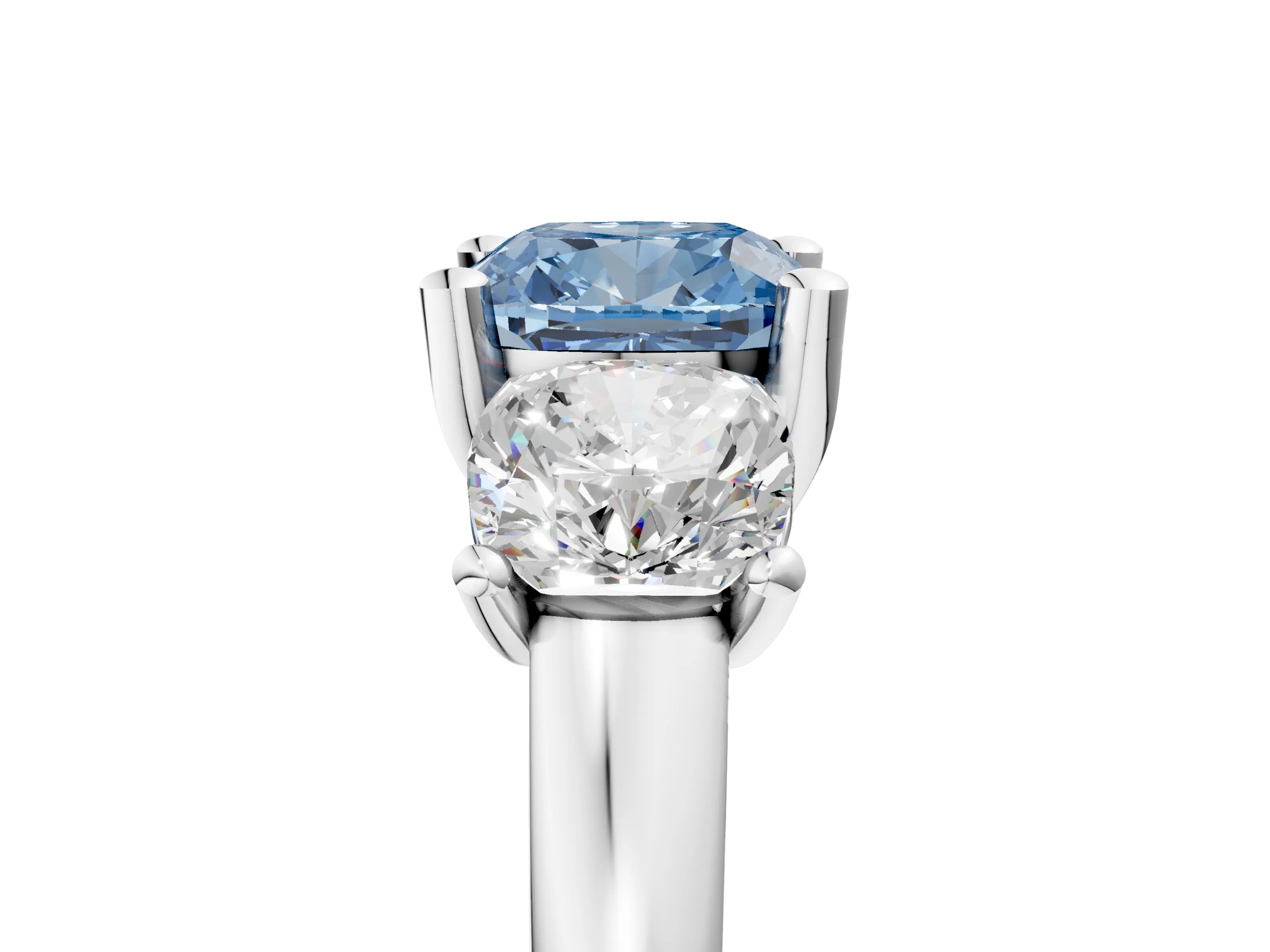 White gold Three-Stone Fancy Blue Cushion Cut Cut Solitaire Ring with Classic Prong Setting_17