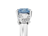 White gold Three-Stone Fancy Blue Cushion Cut Cut Solitaire Ring with Classic Prong Setting_17