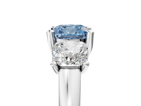 White gold Three-Stone Fancy Blue Cushion Cut Cut Solitaire Ring with Classic Prong Setting_17