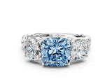 White gold Three-Stone Fancy Blue Cushion Cut Diamond Braided Band Ring with Four-Prong Setting_77
