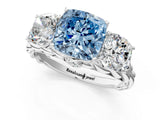 White gold Three-Stone Fancy Blue Cushion Cut Diamond Braided Band Ring with Four-Prong Setting_78