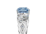 White gold Three-Stone Fancy Blue Cushion Cut Diamond Braided Band Ring with Four-Prong Setting_82