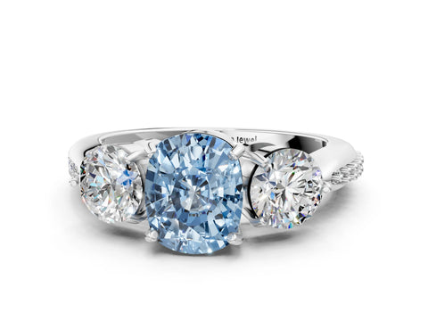 White gold Three-Stone Fancy Blue Cushion Cut Diamond Channel Set Engagement Ring with Prong Setting_12