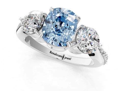 White gold Three-Stone Fancy Blue Cushion Cut Diamond Channel Set Engagement Ring with Prong Setting_13