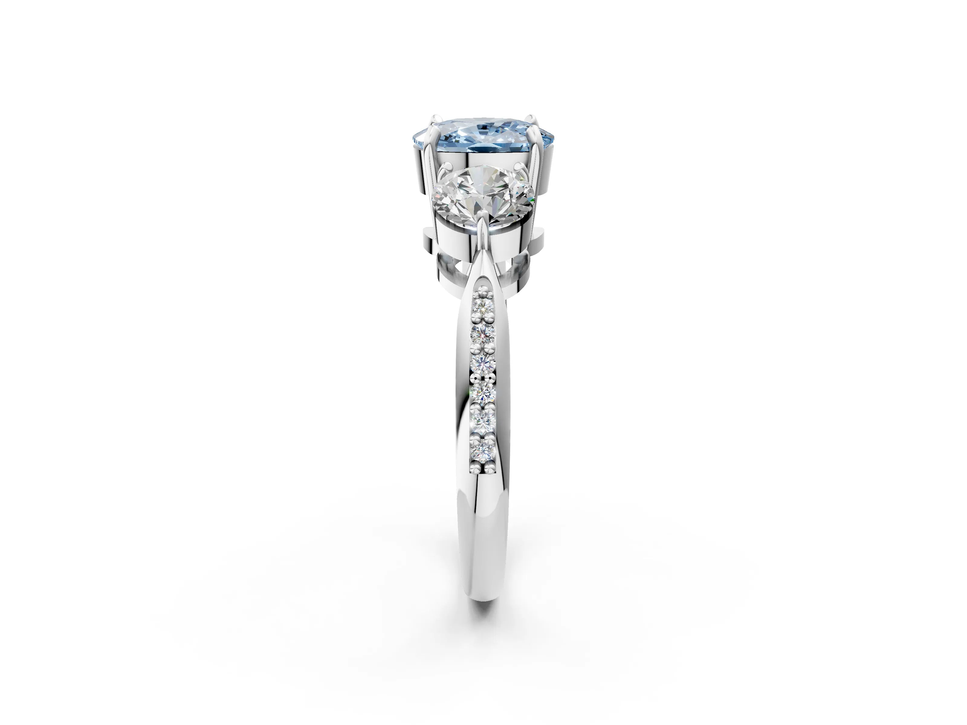 White gold Three-Stone Fancy Blue Cushion Cut Diamond Channel Set Engagement Ring with Prong Setting_14