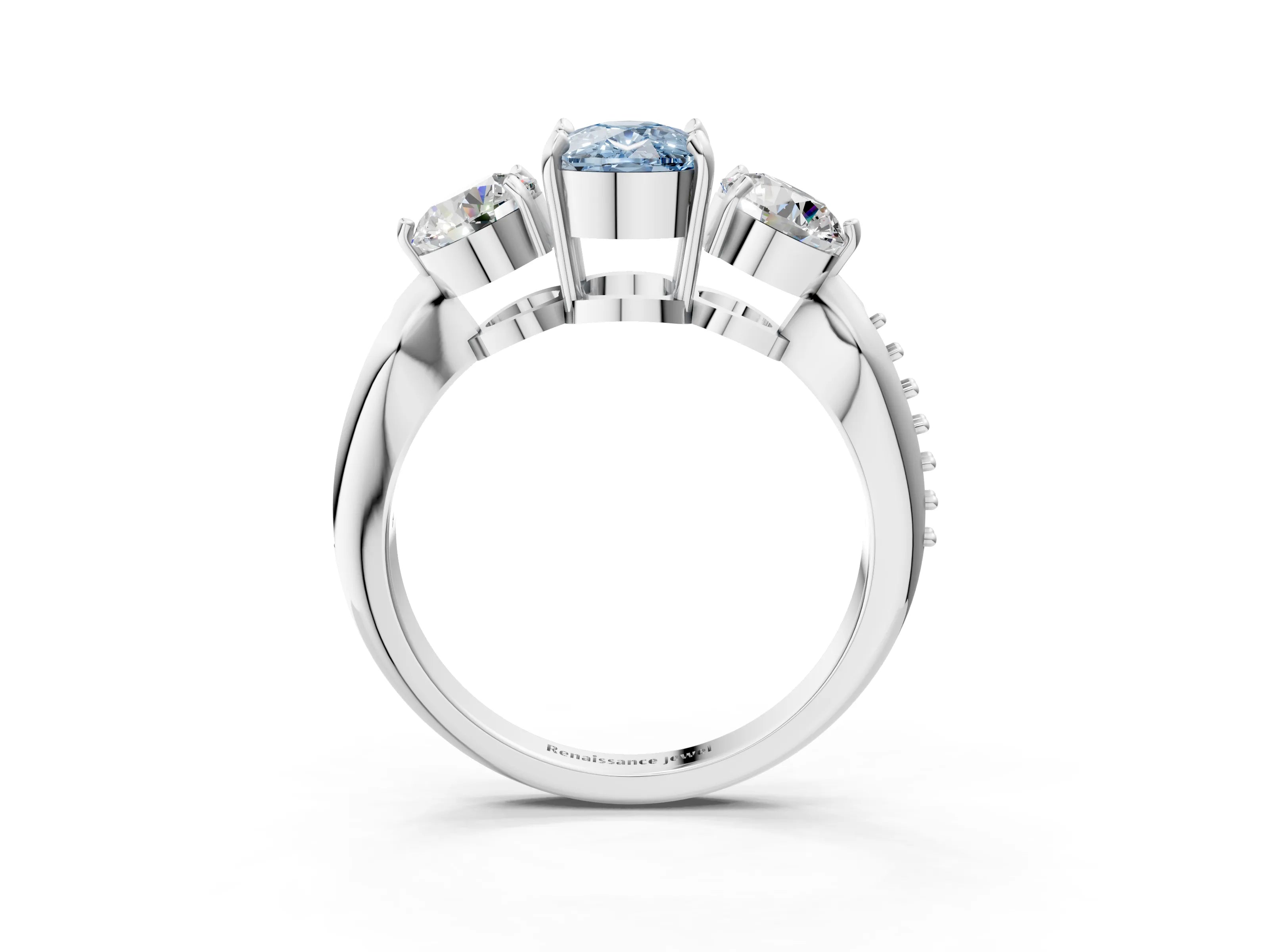 White gold Three-Stone Fancy Blue Cushion Cut Diamond Channel Set Engagement Ring with Prong Setting_15