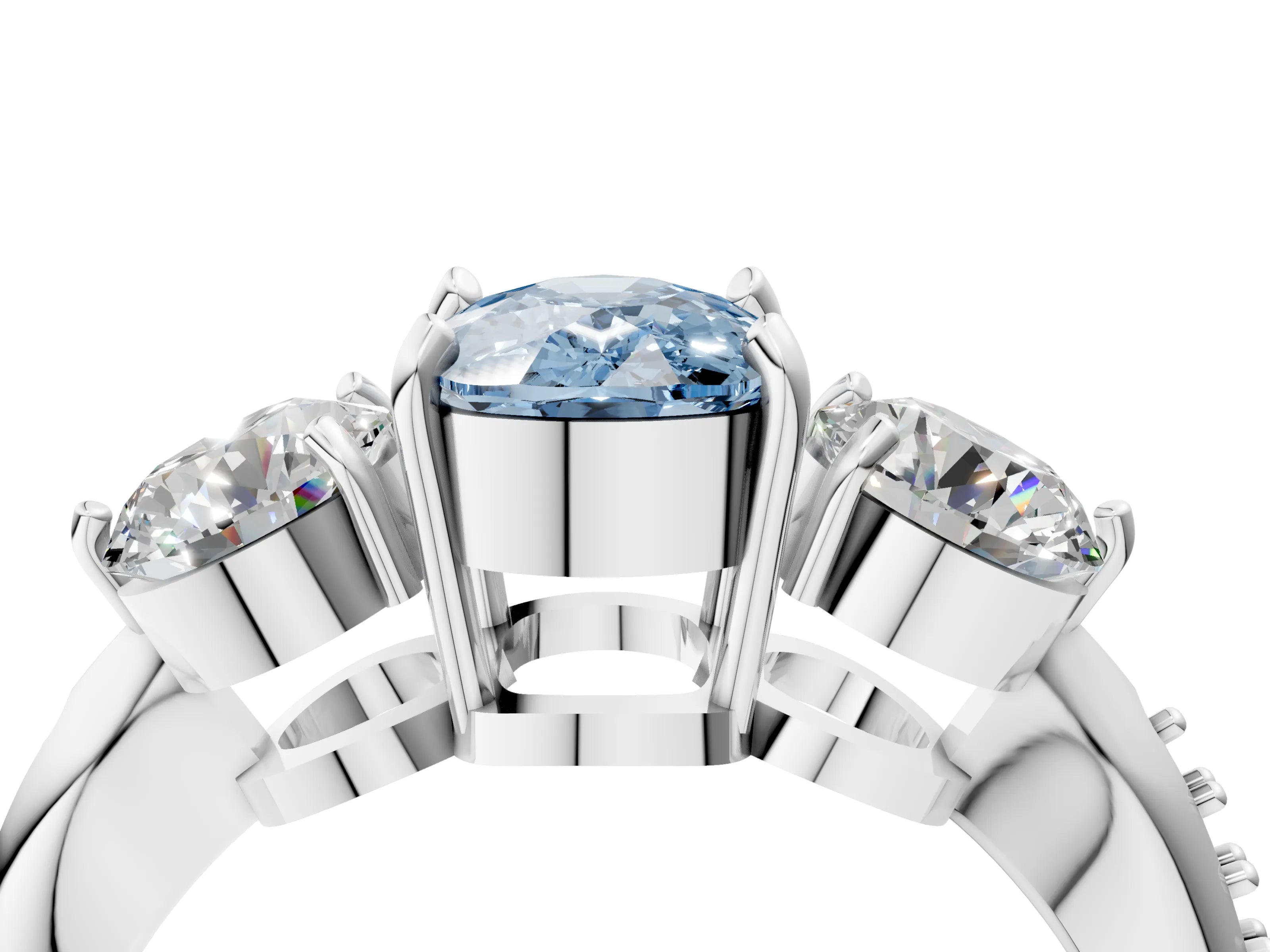 White gold Three-Stone Fancy Blue Cushion Cut Diamond Channel Set Engagement Ring with Prong Setting_16