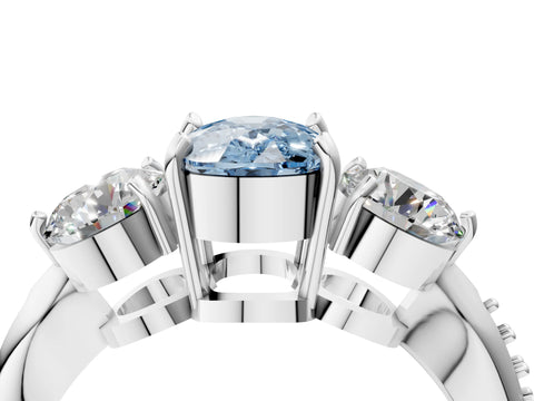 White gold Three-Stone Fancy Blue Cushion Cut Diamond Channel Set Engagement Ring with Prong Setting_16