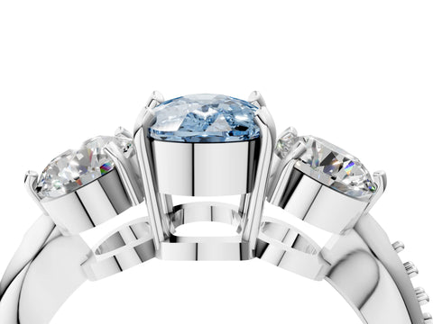 White gold Three-Stone Fancy Blue Cushion Cut Diamond Channel Set Engagement Ring with Prong Setting_16