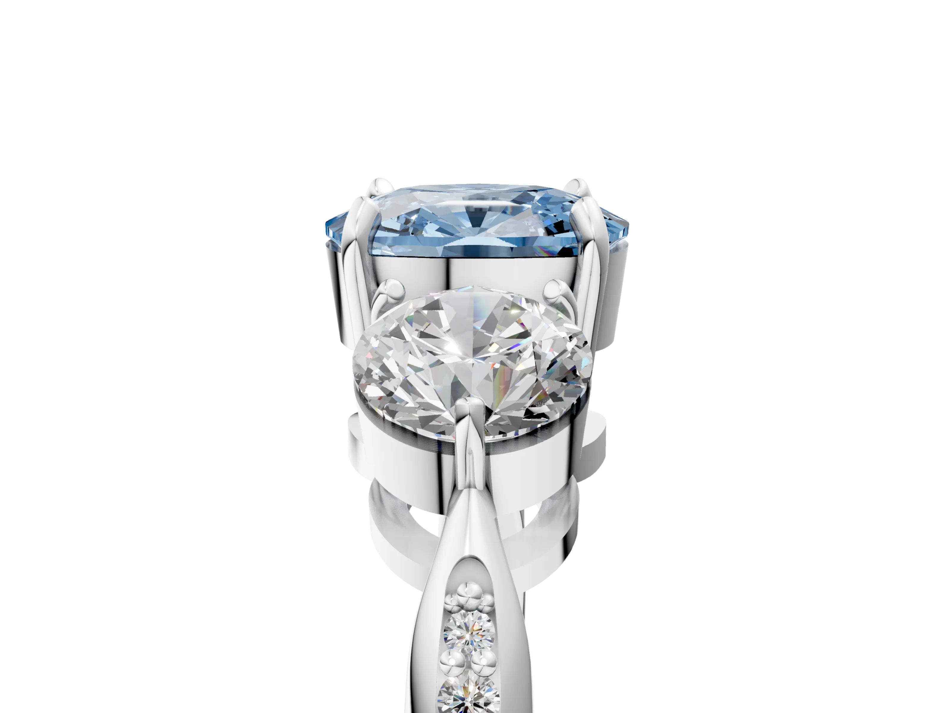 White gold Three-Stone Fancy Blue Cushion Cut Diamond Channel Set Engagement Ring with Prong Setting_17