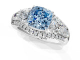 White gold Three-Stone Fancy Blue Cushion Cut Diamond Engagement Ring with Pave Band and Prong Setting_13