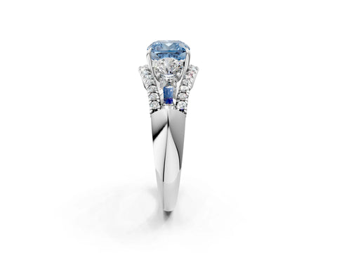 White gold Three-Stone Fancy Blue Cushion Cut Diamond Engagement Ring with Pave Band and Prong Setting_14