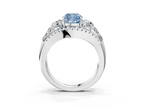 White gold Three-Stone Fancy Blue Cushion Cut Diamond Engagement Ring with Pave Band and Prong Setting_15