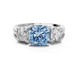 White gold Three-Stone Fancy Blue Cushion Cut Diamond Engagement Ring with Prong Setting_15