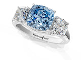 White gold Three-Stone Fancy Blue Cushion Cut Diamond Engagement Ring with Prong Setting_16