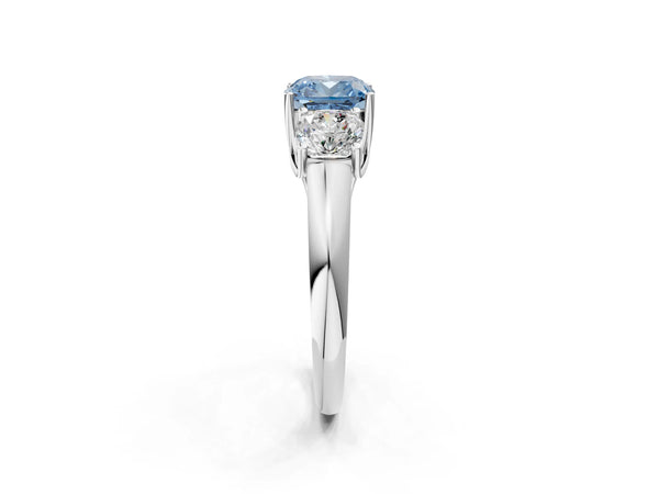 White gold Three-Stone Fancy Blue Cushion Cut Diamond Engagement Ring with Prong Setting