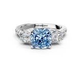 White gold Three-Stone Fancy Blue Cushion  Cut Diamond Pavé Band with Four-Prong Setting_28