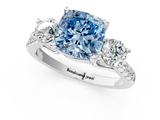 White gold Three-Stone Fancy Blue Cushion  Cut Diamond Pavé Band with Four-Prong Setting_29