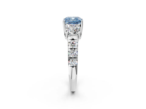 White gold Three-Stone Fancy Blue Cushion Cut Diamond Pavé Band with Prong Setting_14