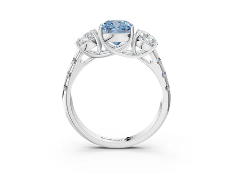 White gold Three-Stone Fancy Blue Cushion Cut Diamond Pavé Band with Prong Setting_3