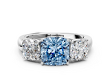 White gold Three-Stone Fancy Blue Cushion  Cut Diamond Ring with Channel-Set Band and Four-Prong Setting_83