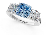 White gold Three-Stone Fancy Blue Cushion  Cut Diamond Ring with Channel-Set Band and Four-Prong Setting_84