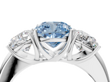 White gold Three-Stone Fancy Blue Cushion  Cut Diamond Ring with Channel-Set Band and Four-Prong Setting_87