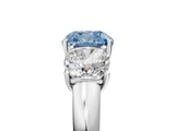 White gold Three-Stone Fancy Blue Cushion  Cut Diamond Ring with Channel-Set Band and Four-Prong Setting_88