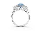 White gold Three-Stone Fancy Blue Cushion Cut Diamond Ring with Pavé Band and Prong Setting_131