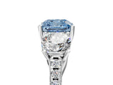 White gold Three-Stone Fancy Blue Cushion Cut Diamond Ring with Pavé Band and Prong Setting_131