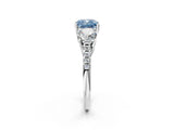 White gold Three-Stone Fancy Blue Cushion Cut Diamond Ring with Pavé Band and Prong Setting_140