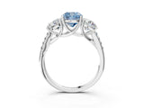 White gold Three-Stone Fancy Blue Cushion Cut Diamond Ring with Pavé Band and Prong Setting_143