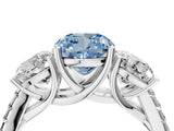 White gold Three-Stone Fancy Blue Cushion Cut Diamond Ring with Pavé Band and Prong Setting_144