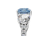 White gold Three-Stone Fancy Blue Cushion Cut Diamond Ring with Pavé Band and Prong Setting_145