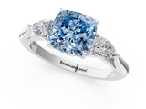 White gold Three-Stone Fancy Blue Cushion  Cut Diamond Ring with Pear Side Stones in Four-Prong Setting_110