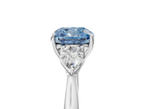 White gold Three-Stone Fancy Blue Cushion  Cut Diamond Ring with Pear Side Stones in Four-Prong Setting_114