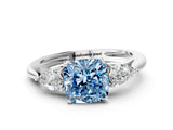 White gold Three-Stone Fancy Blue Cushion Cut Diamond Ring with Pear  Side Stones in Four-Prong Setting_12