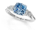 White gold Three-Stone Fancy Blue Cushion Cut Diamond Ring with Pear  Side Stones in Four-Prong Setting_13