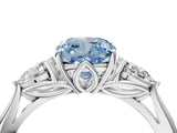 White gold Three-Stone Fancy Blue Cushion Cut Diamond Ring with Pear  Side Stones in Four-Prong Setting_16