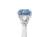 White gold Three-Stone Fancy Blue Cushion Cut Diamond Ring with Pear  Side Stones in Four-Prong Setting_17