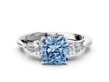 White gold Three-Stone Fancy Blue Cushion Cut Diamond Ring with Pear  Side Stones in Four-Prong Setting_60