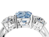 White gold Three-Stone Fancy Blue Cushion Cut Diamond Ring with Round Side Stones, Classic Band, and Four-Prong Setting_4