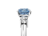 White gold Three-Stone Fancy Blue Cushion  Cut Diamond Solitaire with Prong Setting and Classic Band_62