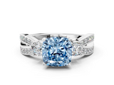 White gold Three-Stone Fancy Blue Cushion  Cut Diamond Twist Band with Prong Setting_33