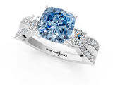 White gold Three-Stone Fancy Blue Cushion  Cut Diamond Twist Band with Prong Setting_38