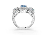 White gold Three-Stone Fancy Blue Cushion Cut Halo Diamond Milgrain Band with Four-Prong Setting_3